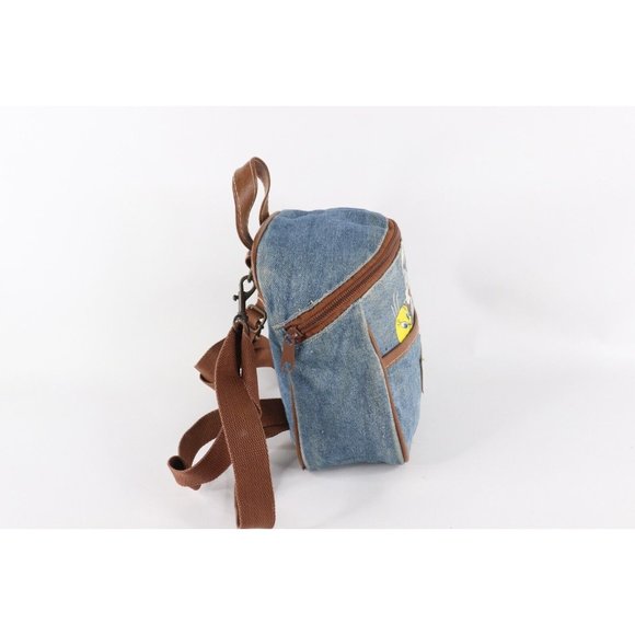 Vintage 90s Distressed Looney Tunes Spell Out Denim Mini Backpack Bag Blue